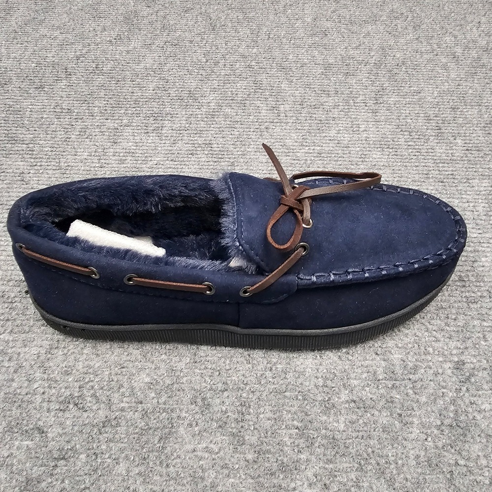 Club Room Moccasin Slippers Mens Faux Fur Lined Indoor Outdoor Navy Blue‎ M 8-9